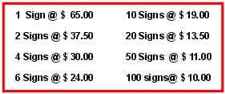 Prices for magnetic signs.